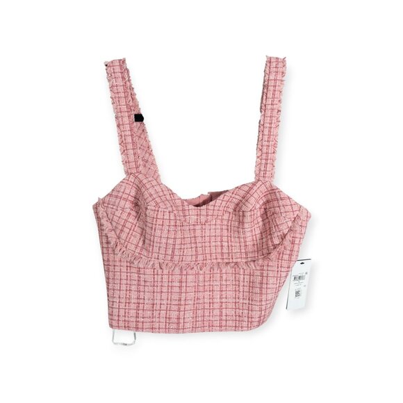 NWT Guess Alara Pink Matching Tweed Set SZ S Blazer and Crop Tank Top - Picture 13 of 15